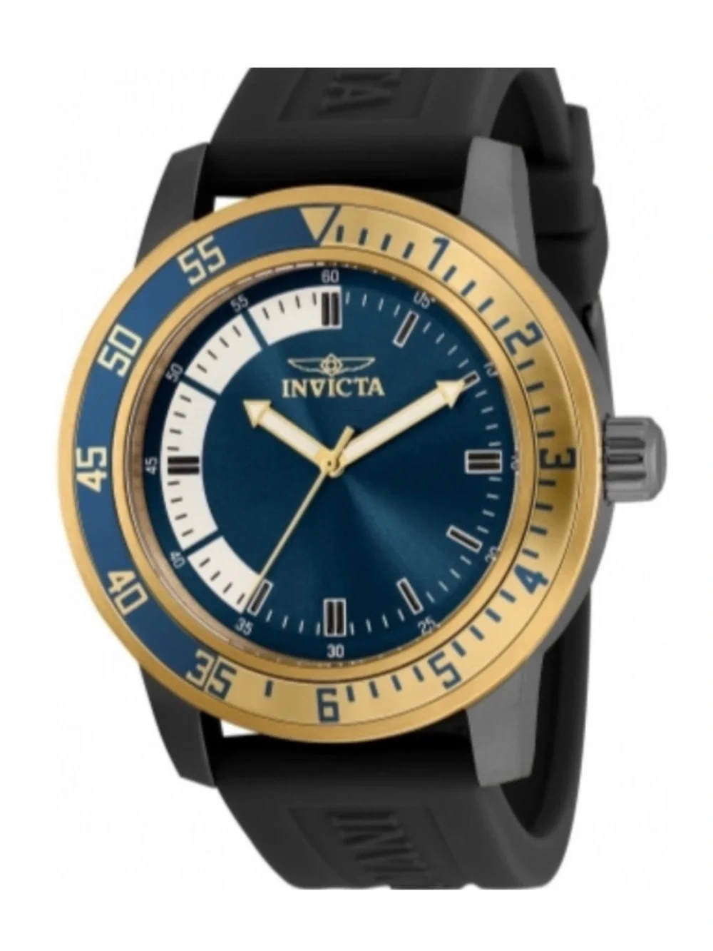 NIB Invicta Men’s Specialty Watch 35779 Blue Dial Gold-Tone Bezel Black Strap
